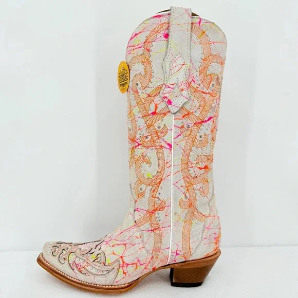 Corral Neon Multi Color Overlay Embroidery Studs Western Boots Size 7.5 NWOB - Picture 3 of 16